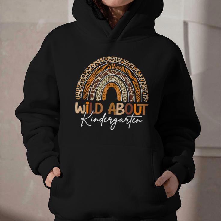 Back To School Wild About Kindergarten Leopard Rainbow Graphic Youth Hoodie