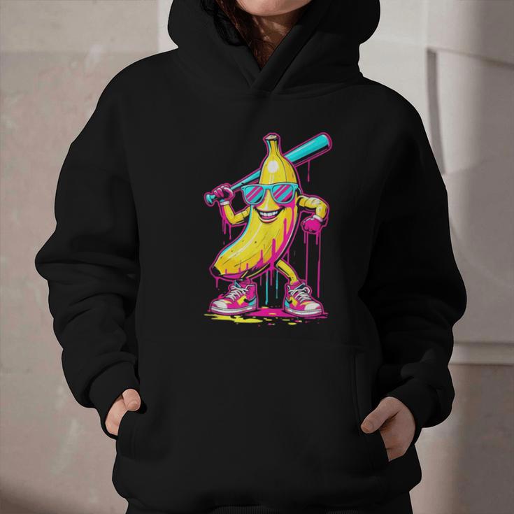 Banana With Baseball Bat Street Baseball Drip Graphic Youth Hoodie