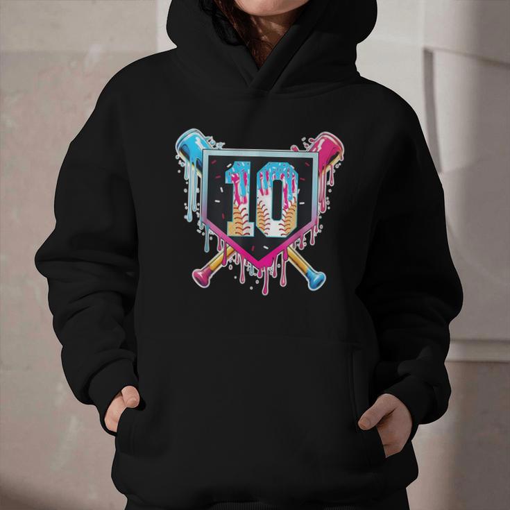 Baseball 10 Year Old Boy Ice Cream Drip 10th Birthday Player Graphic Youth Hoodie