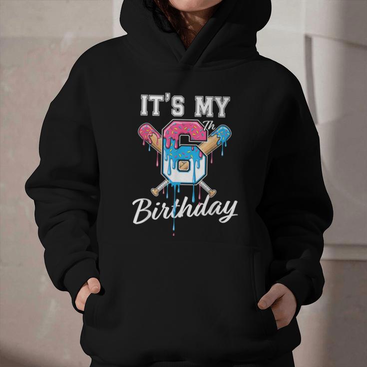 Baseball 6 Year Old Ice Cream Drip 6th Birthday Boy Number 6 Graphic Youth Hoodie