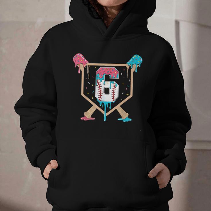 Baseball 6 Year Old Ice Cream Drip 6th Birthday Boys Player Graphic Youth Hoodie