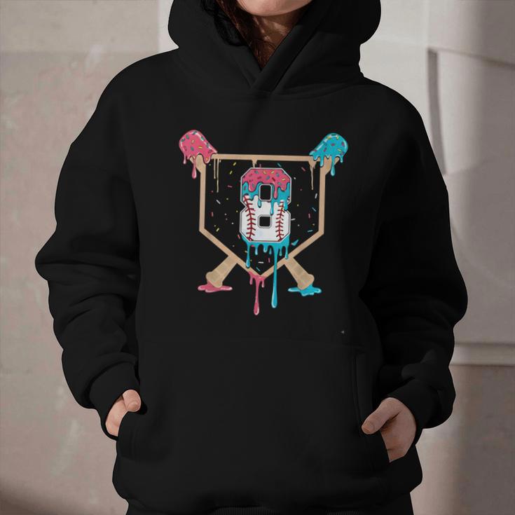 Baseball 8 Year Old Ice Cream Drip 8th Birthday Boys Player Graphic Youth Hoodie