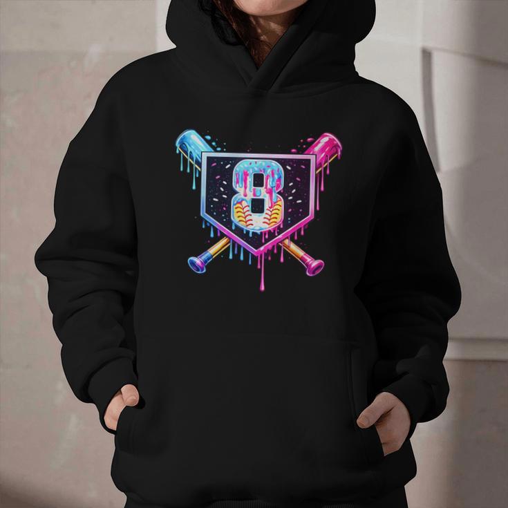 Baseball 8 Year Old Ice Cream Drip 8th Birthday Party Graphic Youth Hoodie