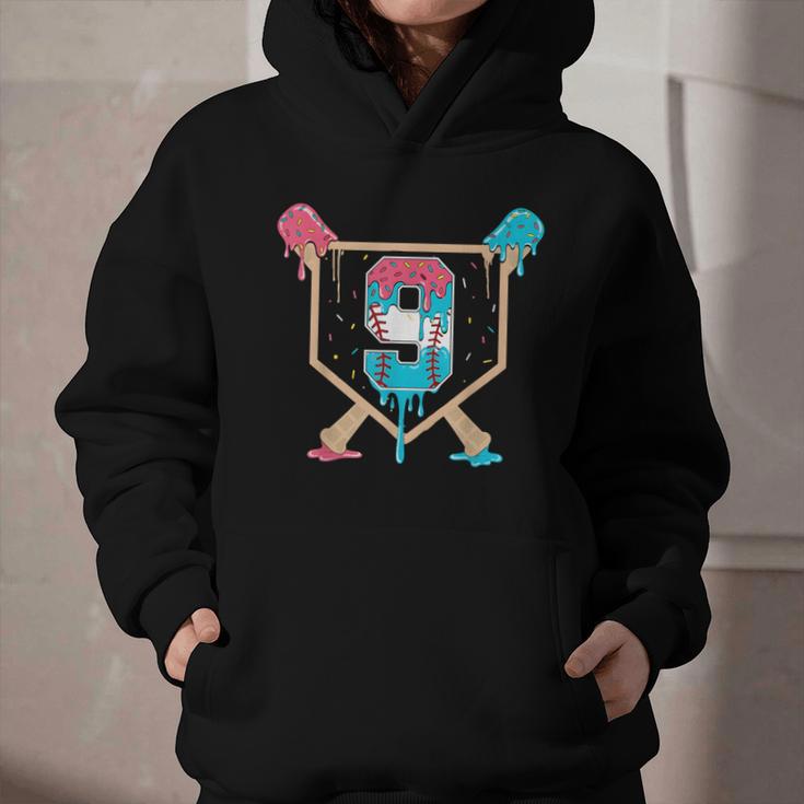 Baseball 9 Year Old Ice Cream Drip 9th Birthday Boys Player Graphic Youth Hoodie