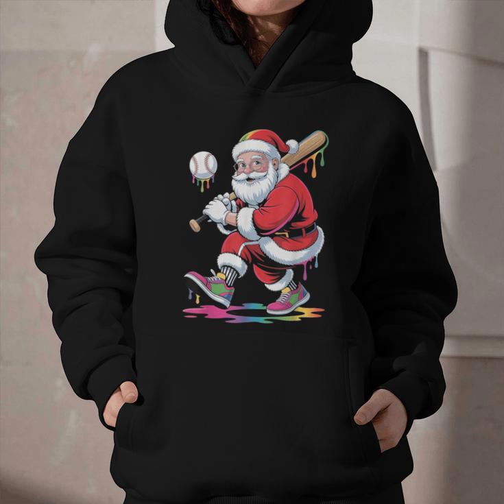 Baseball Christmas Santa Claus Batter Baseball Drip Graphic Youth Hoodie Baseball Christmas Santa Claus Batter Baseball Drip Graphic Youth Hoodie