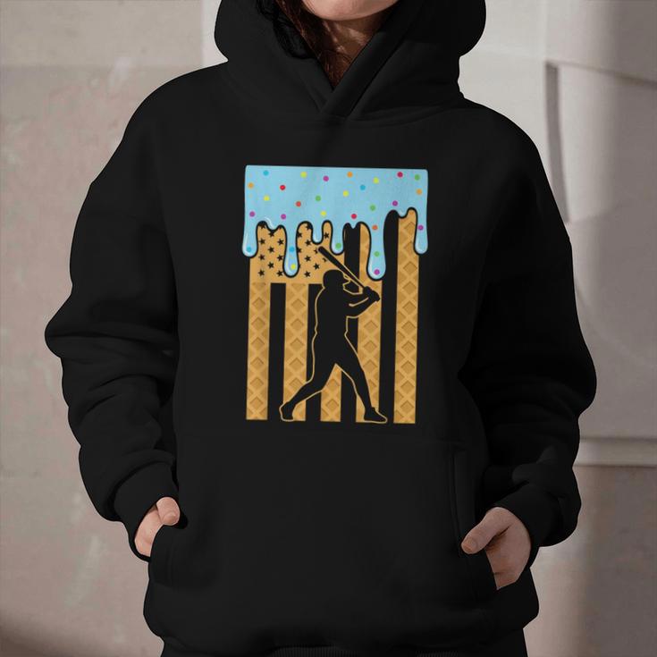 Baseball Drip Dripping Ice Cream Sport Player American Flag Graphic Youth Hoodie