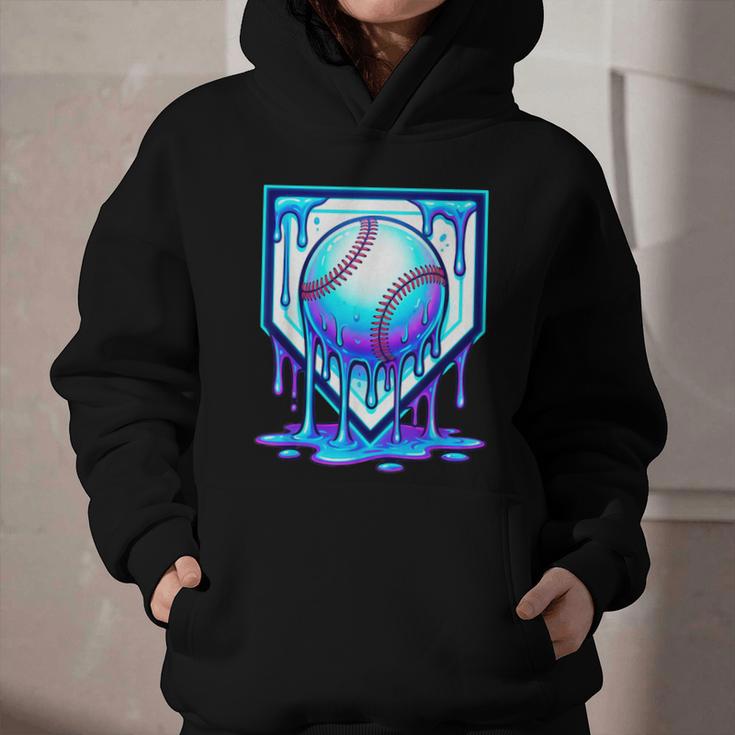 Baseball Drip Ice Cream Blue Glow Melt Ball Graphic Graphic Youth Hoodie