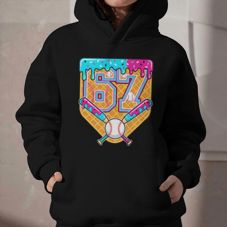 Baseball Drip Number 67 Ice Cream Home Plate Drip Graphic Youth Hoodie