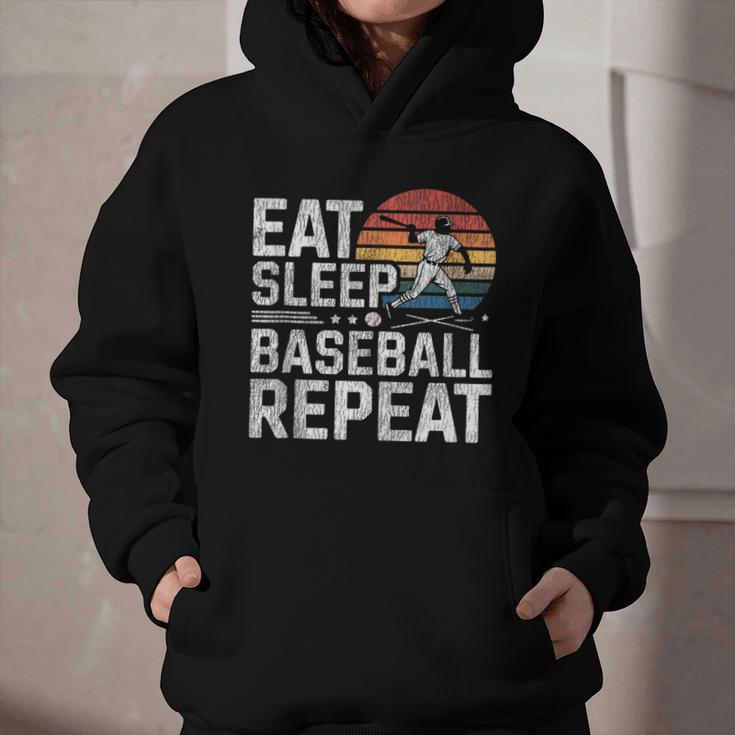 Baseball Fan Vintage Retro Eat Sleep Baseball Repeat Graphic Youth Hoodie