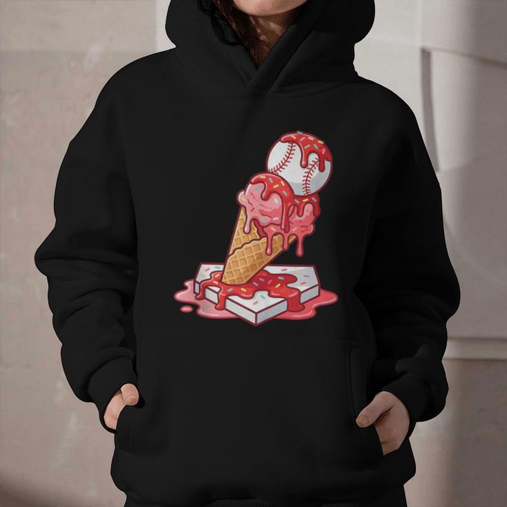 Baseball Ice Cream Drip Youth Strawberry Baseball Red Graphic Youth Hoodie