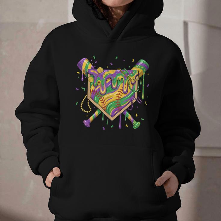 Baseball Mardi Gras Home Plate Ice Cream Drip Carnival Mask Graphic Youth Hoodie Baseball Mardi Gras Home Plate Ice Cream Drip Carnival Mask Graphic Youth Hoodie