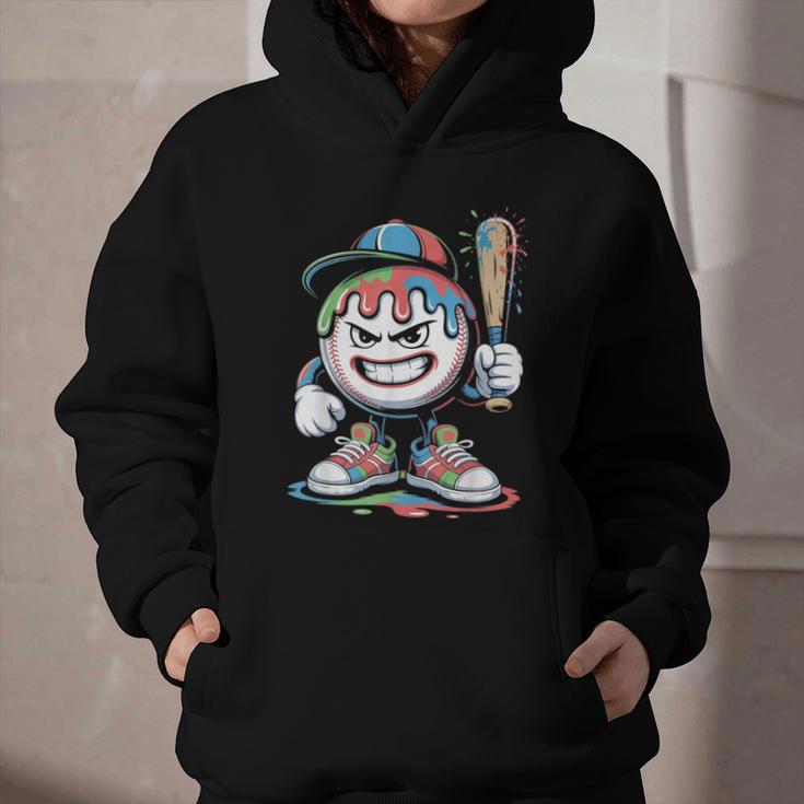 Baseball Mascot Attitude Graffiti Splash Bat Cap Graphic Youth Hoodie