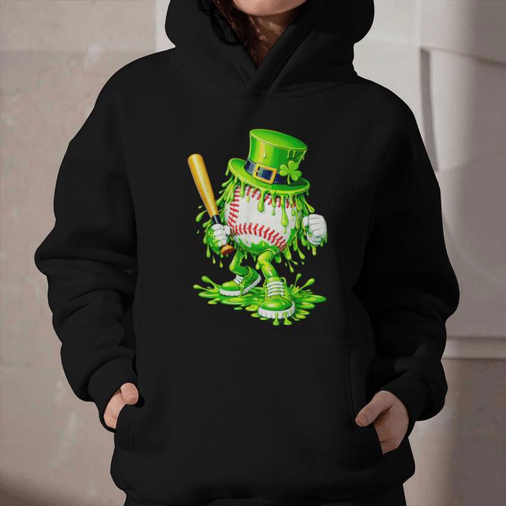 Baseball Player Ice Cream Drip Shamrocks St Patrick's Day Graphic Youth Hoodie