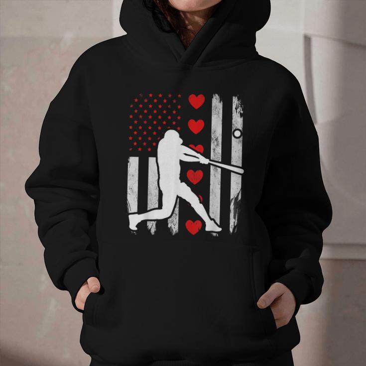 Baseball Silhouette Heart USA Flag Hearts American Boys Kids Graphic Youth Hoodie