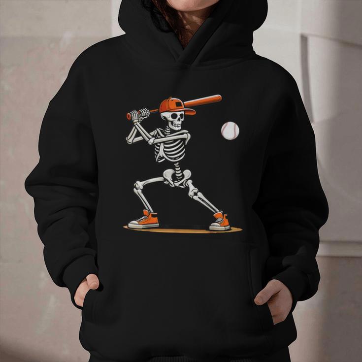 Baseball Skeleton Spooky Boys Halloween Baseball Player Graphic Youth Hoodie
