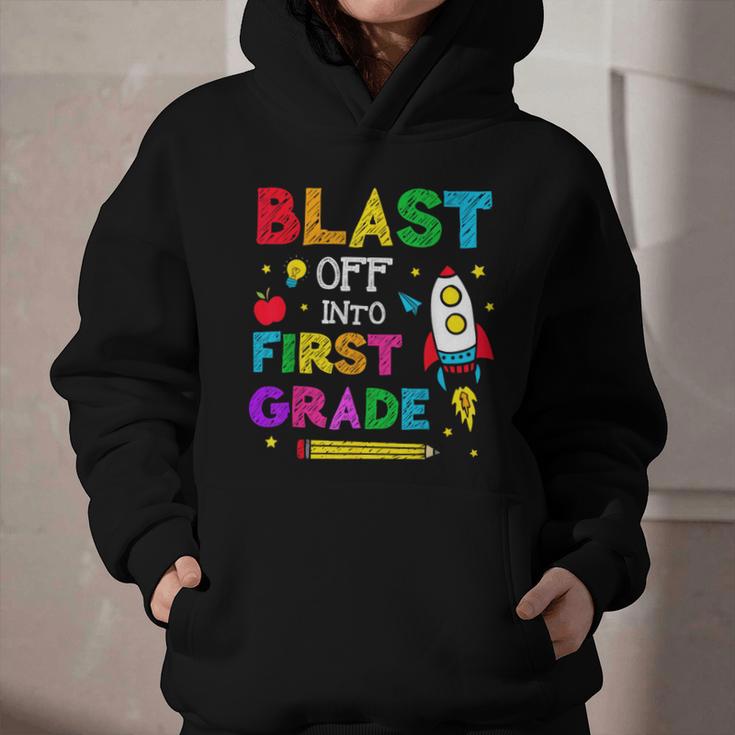 Blast Off Into First Grade Squad First Day Back To School Graphic Youth Hoodie