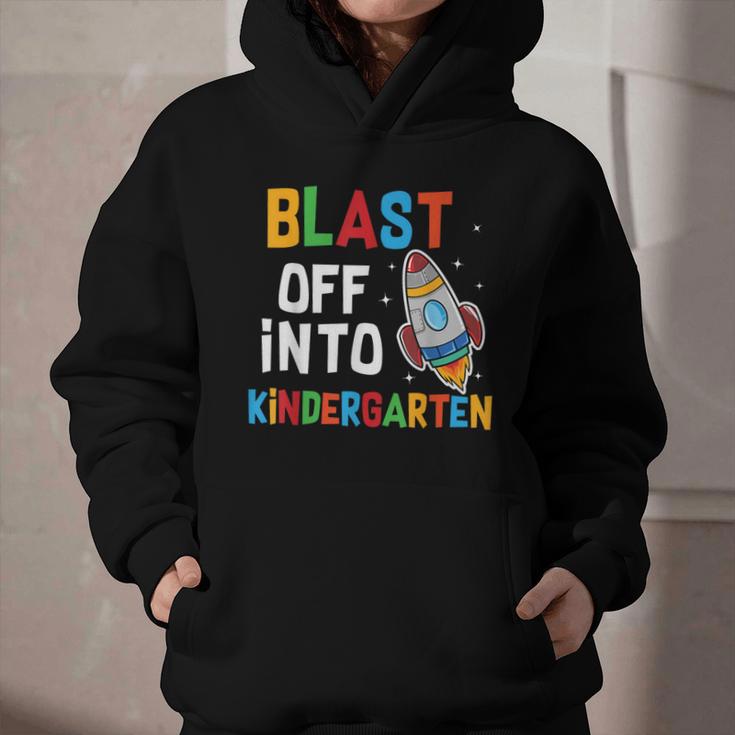 Blast Off Into Kindergarten Back To School Rocket Graphic Youth Hoodie Blast Off Into Kindergarten Back To School Rocket Graphic Youth Hoodie