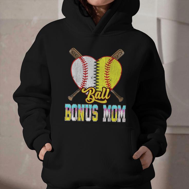 Bonus Mom Of Both Half Baseball Softball Ice Cream Drip Graphic Youth Hoodie