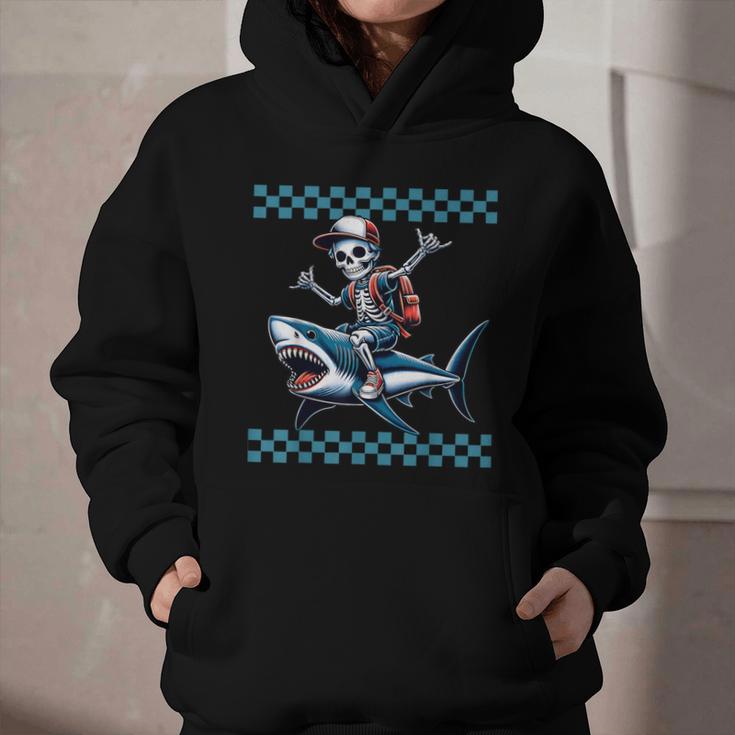Boys Skeleton Riding a Shark Back To School Graphic Youth Hoodie Boys Skeleton Riding a Shark Back To School Graphic Youth Hoodie