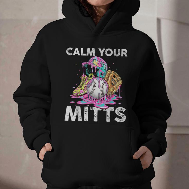 Calm Your Mitts Baseball Ice Cream Drip Crossed Bats Sport Graphic Youth Hoodie