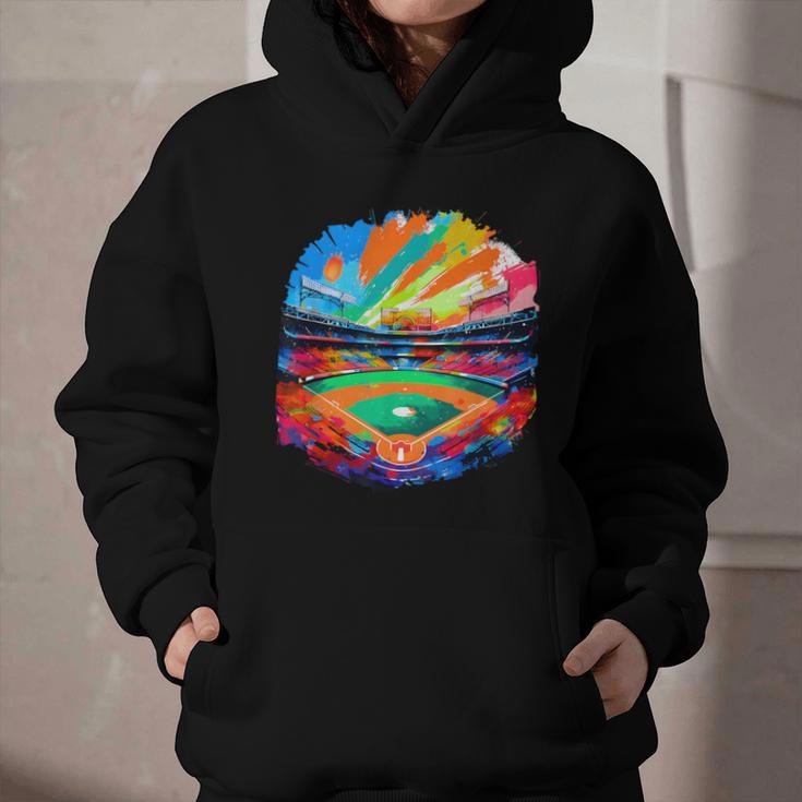 Colorful Baseball Field Home Run Baseball Player Fans Graphic Youth Hoodie Colorful Baseball Field Home Run Baseball Player Fans Graphic Youth Hoodie