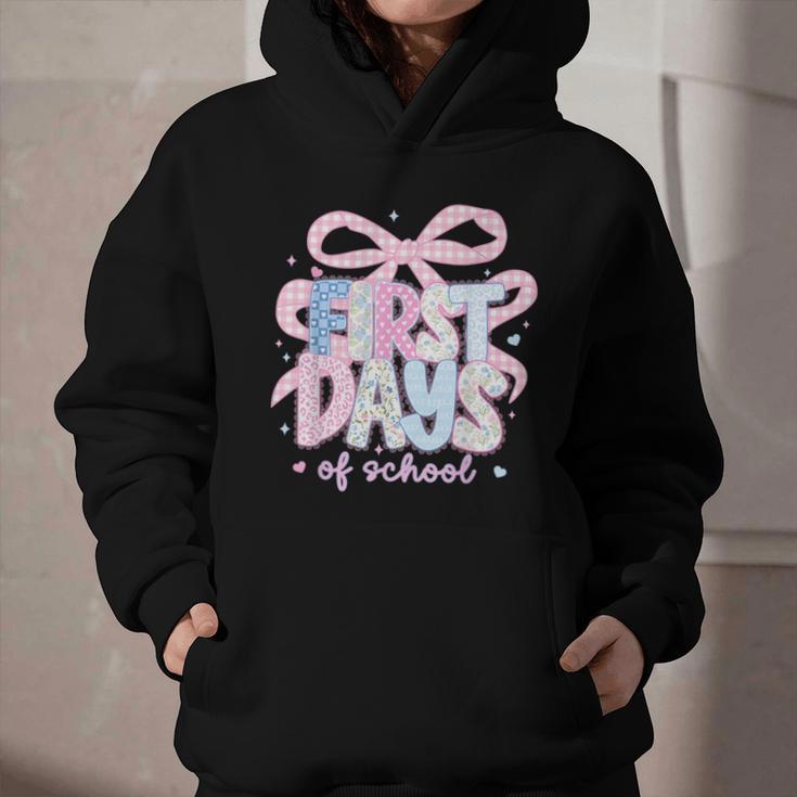 Coquette Bow Happy First Day Of School Back To School Retro Graphic Youth Hoodie Coquette Bow Happy First Day Of School Back To School Retro Graphic Youth Hoodie
