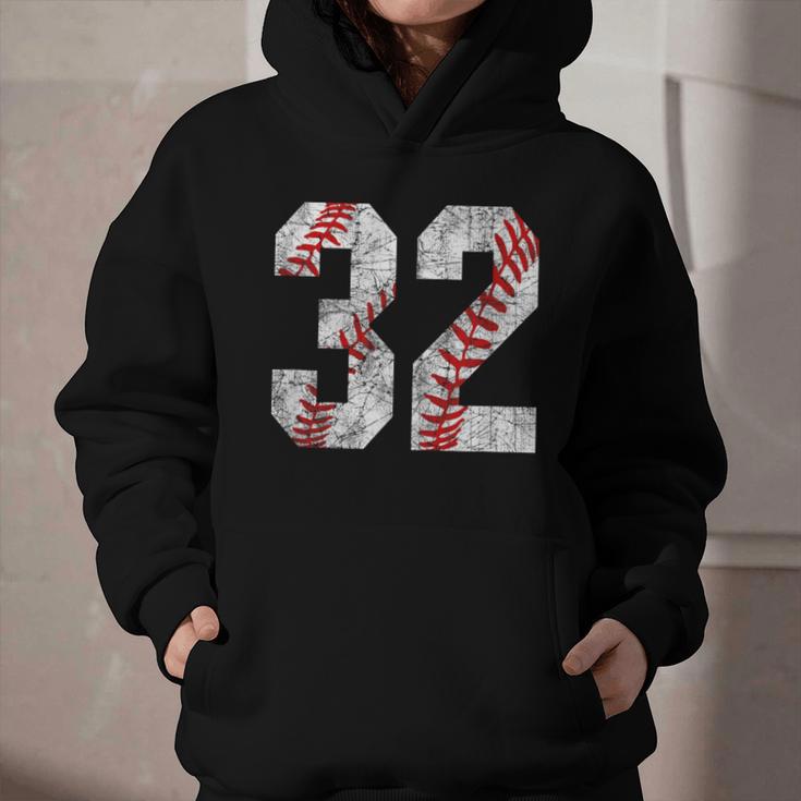 Distressed Baseball Number 32 Jersey Uniform Player Fan Graphic Youth Hoodie