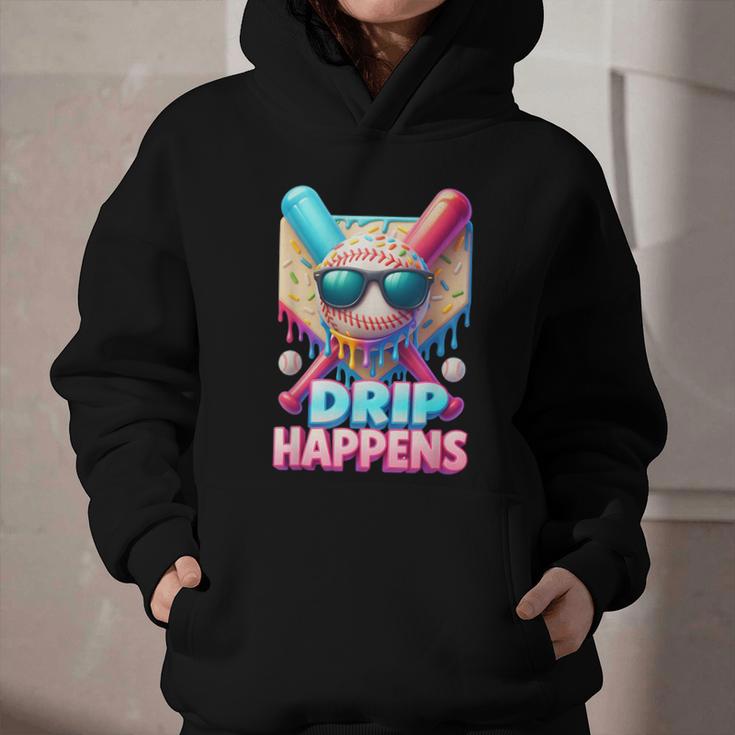 Drip Happens Baseball Ice Cream Bat And Ball With Sunglasses Graphic Youth Hoodie