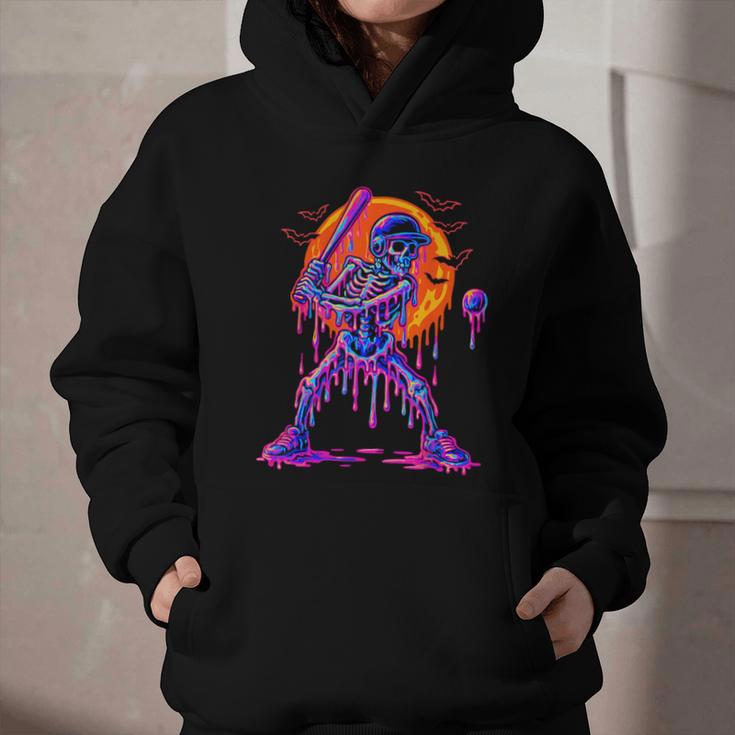 Drip Skeleton Batting Baseball Halloween Graphic Youth Hoodie
