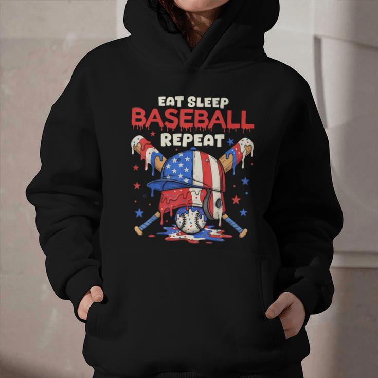 Eat Sleep Baseball Repeat Ice Cream Drip Crossed Bats Graphic Youth Hoodie