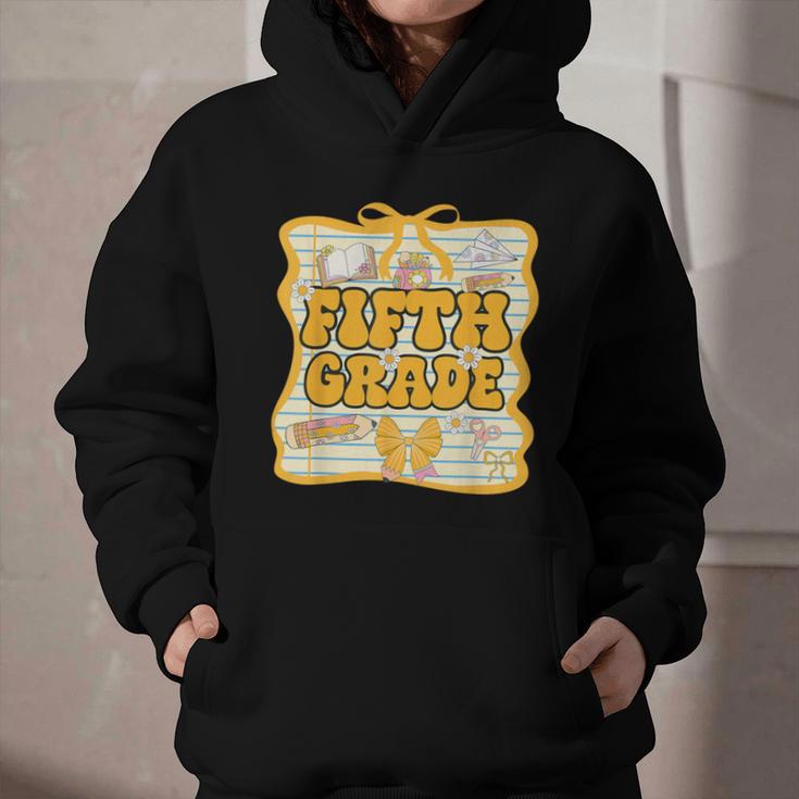 Fifth Grade Back To School Kids Girls Bow 5th Grade Groovy Graphic Youth Hoodie