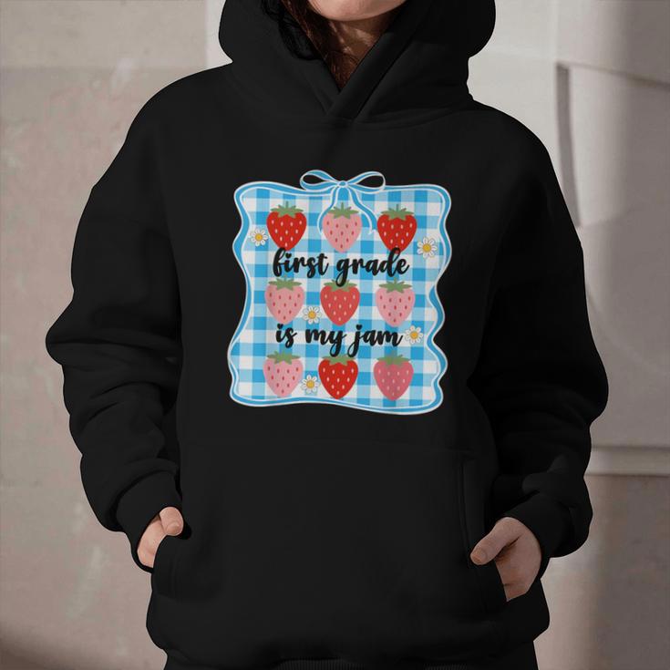 First Grade Is My Jam Strawberry 1st Grade Back To School Graphic Youth Hoodie