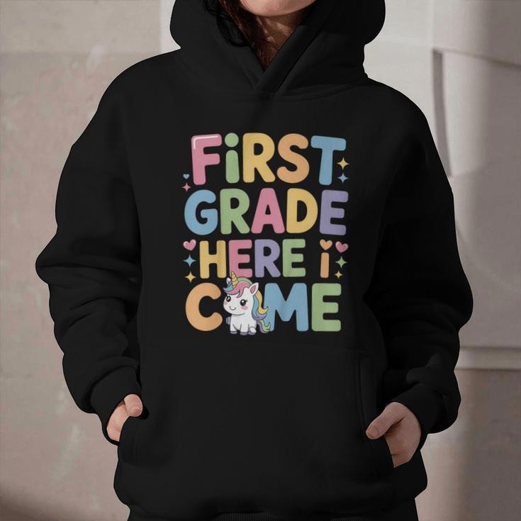 First Grade Here I Come Unicorn Back To School Graphic Youth Hoodie