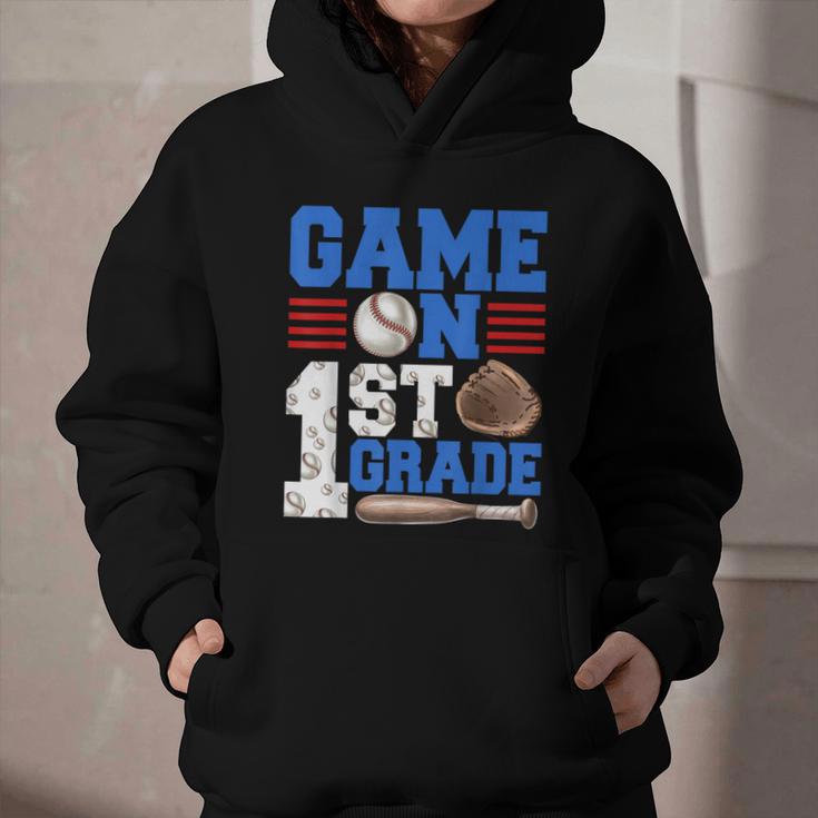 Game On First Grade Boy Baseball Back To School Graphic Youth Hoodie Game On First Grade Boy Baseball Back To School Graphic Youth Hoodie