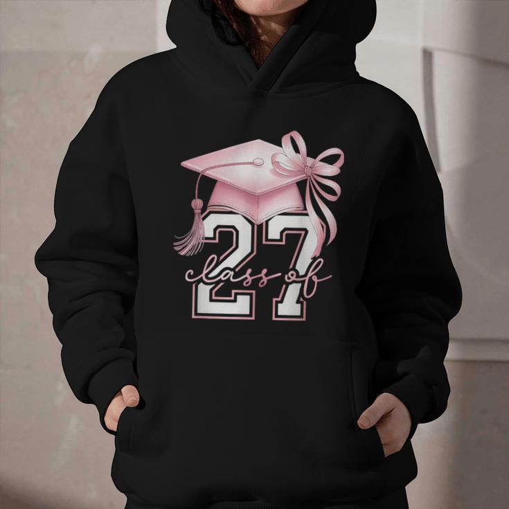 Girls Class Of 2027 Back To School Senior 2027 Coquette Bow Graphic Youth Hoodie Girls Class Of 2027 Back To School Senior 2027 Coquette Bow Graphic Youth Hoodie