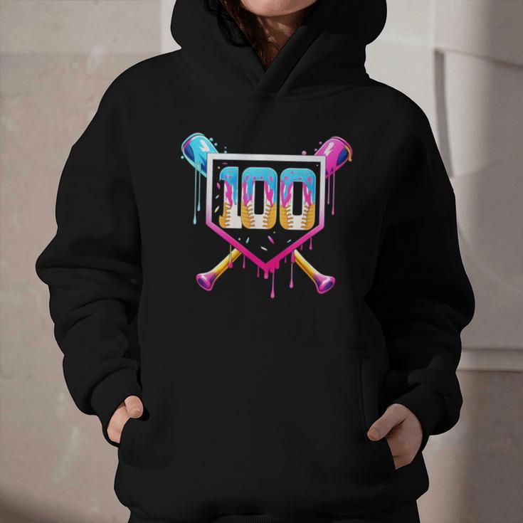 Happy 100 Days Of School Baseball Drip 100th Day Of School Graphic Youth Hoodie