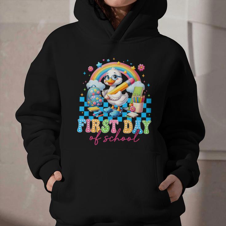 Happy First Day Of School Goose Cute Duck Back To School Graphic Youth Hoodie