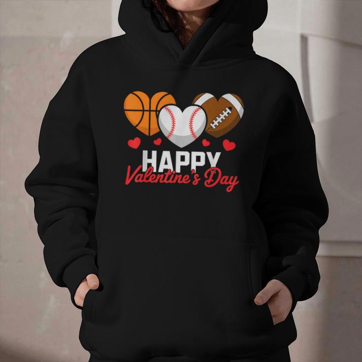 Happy Valentine’s Day Basketball Football Baseball Hearts Graphic Youth Hoodie