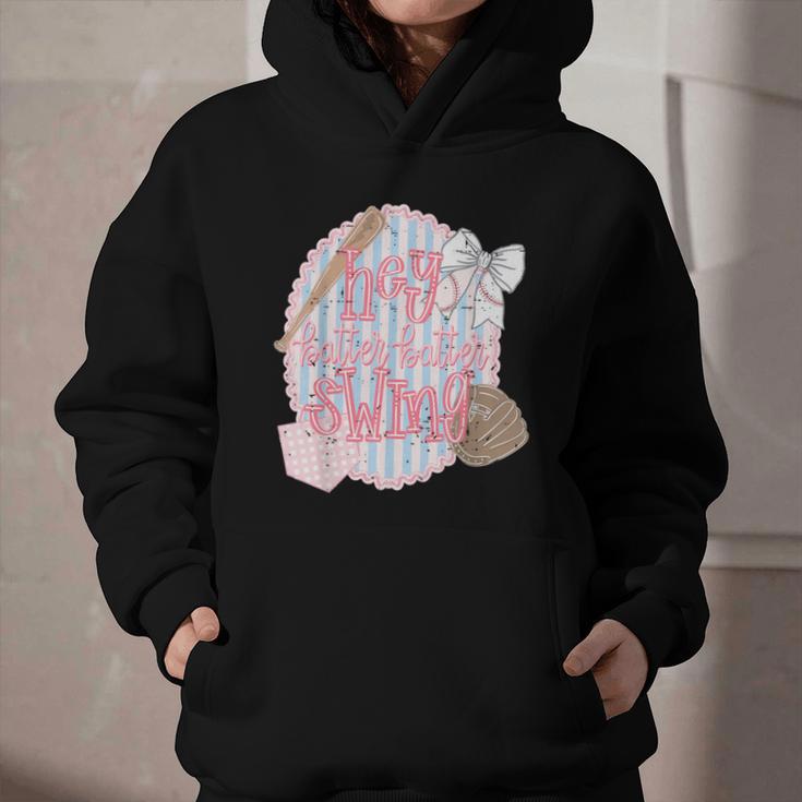 Hey Batter Batter Swing Baseball Game Day Coquette Bow Girly Graphic Youth Hoodie