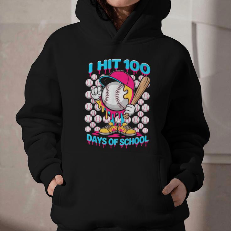 I Hit 100 Days Of School Baseball Ice Cream Drip Graphic Youth Hoodie