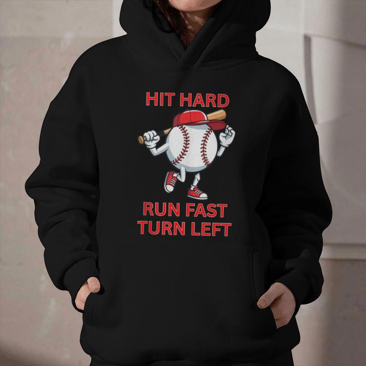 Hit Hard Run Fast Turn Left Baseball Player Graphic Youth Hoodie