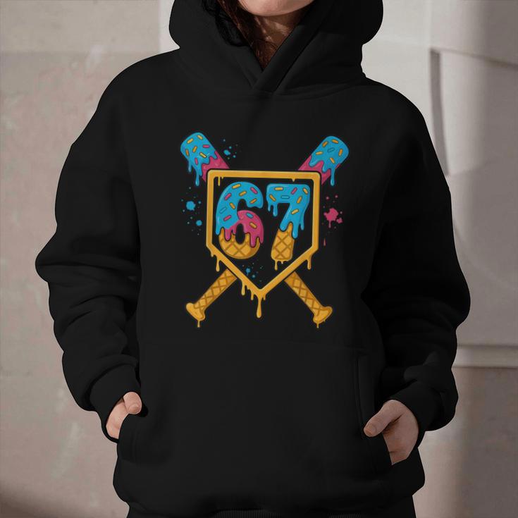 HUGvyn 67 Baseball Ice Cream Drip Six Seven Genz Alpha Slang Graphic Youth Hoodie