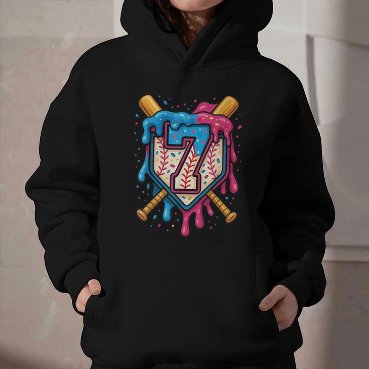 HUGvyn 7th Birthday Baseball Ice Cream Drip Number 7 Kid Boy Graphic Youth Hoodie