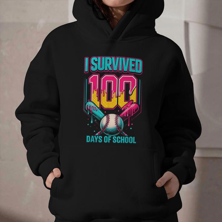 HUGvyn I Survived 100 Days Baseball Teacher Ice Cream Drip Graphic Youth Hoodie HUGvyn I Survived 100 Days Baseball Teacher Ice Cream Drip Graphic Youth Hoodie