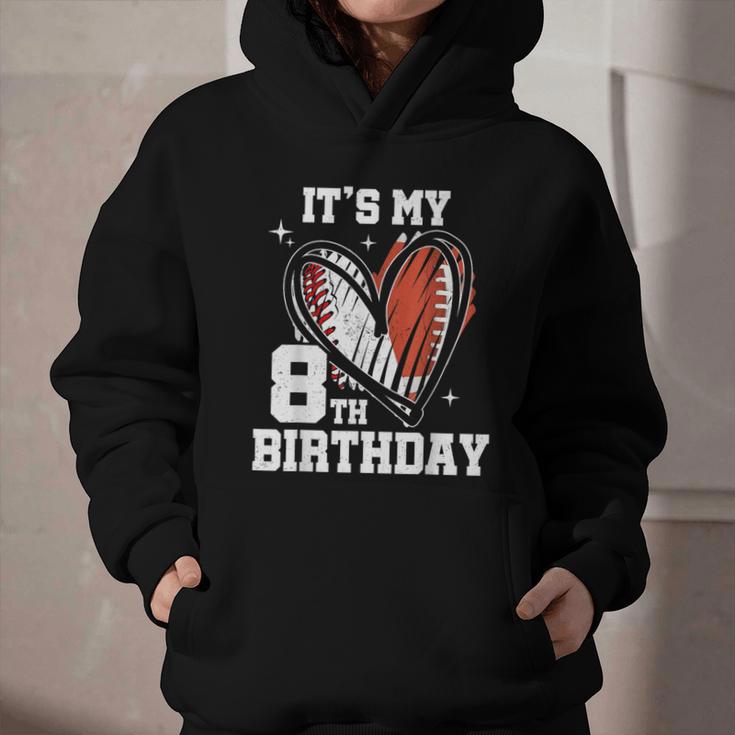 It's My 8th Birthday Baseball Football Heart 8 Year Old Graphic Youth Hoodie