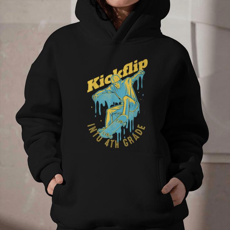 Kickflip Into 4th Grade Skateboard Lover Back To School Graphic Youth Hoodie