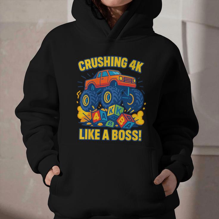 Kids 4k Boys Back To School Shirt Monster Truck Crushing 4k Graphic Youth Hoodie Kids 4k Boys Back To School Shirt Monster Truck Crushing 4k Graphic Youth Hoodie