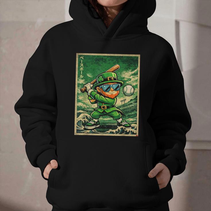 Leprechaun Playing Baseball Japanese Art St Patricks Day Graphic Youth Hoodie