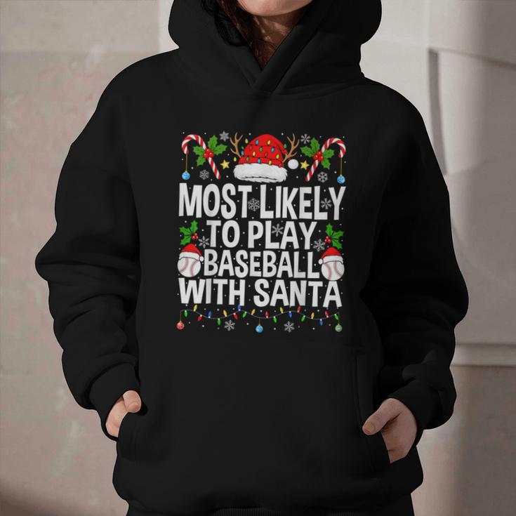 Most Likely To Play Baseball With Santa Christmas Baseball Graphic Youth Hoodie