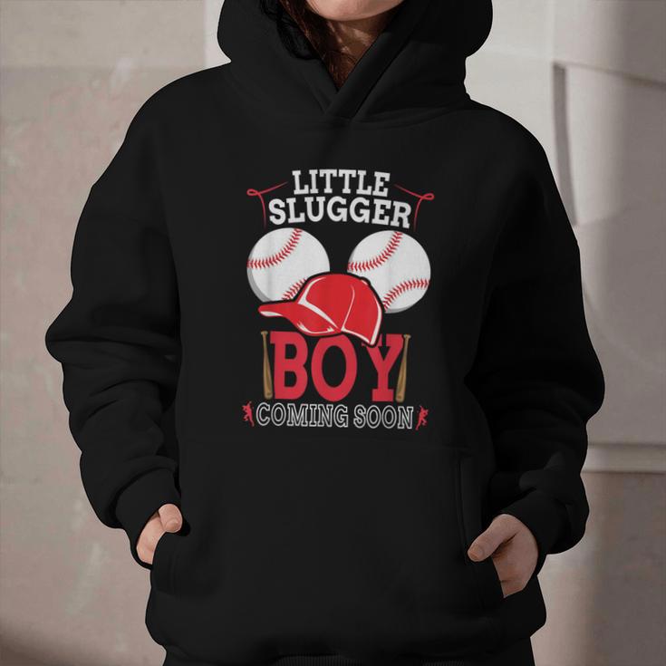 Little Slugger Boy Coming Soon Baby Announcement Baseball Graphic Youth Hoodie Little Slugger Boy Coming Soon Baby Announcement Baseball Graphic Youth Hoodie
